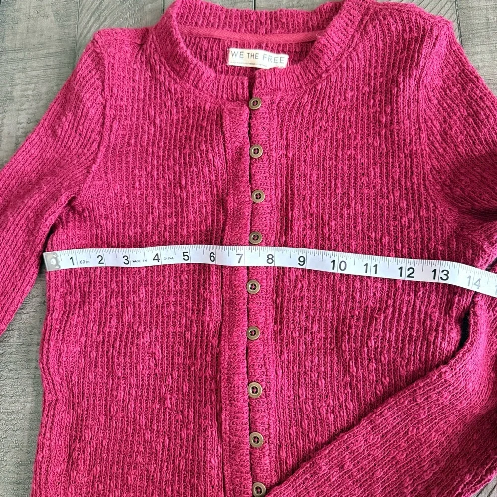 We The Free by Free People Textured Button Front Cardigan Top SM Berry Red